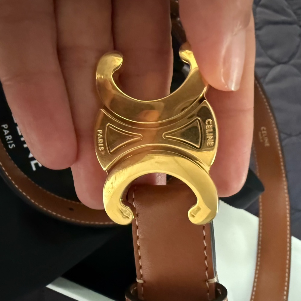 Celine Gold Buckle Brown Leather Belt